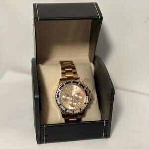 Michael Kors | Everest Gold Chronograph – Blue Crystal Accents, SS Band